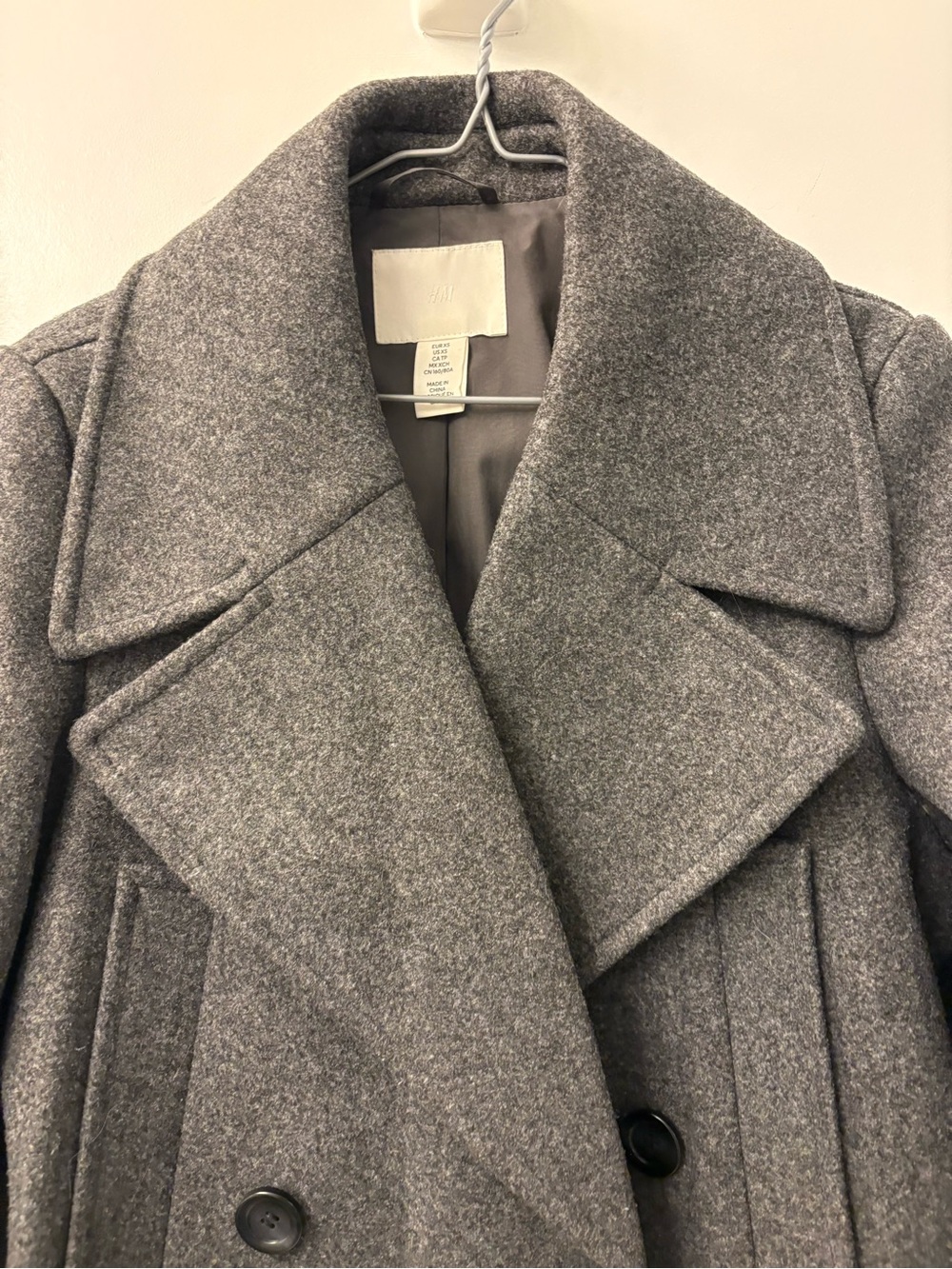 H&M Grey Double-Breasted Pea Coat